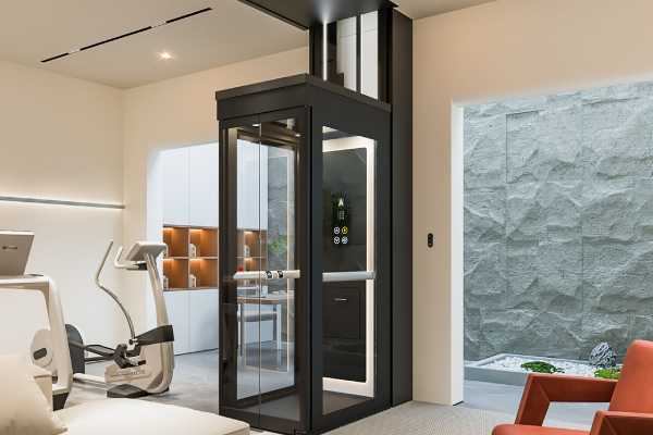 ترکیب آسانسور شیشه ای با نورپردازی LED