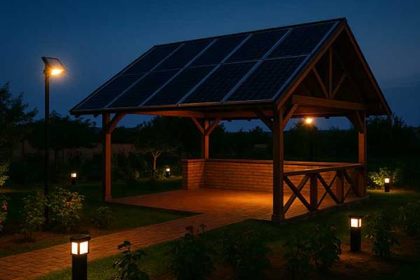 آلاچیق با نورپردازی خورشیدی شبانه